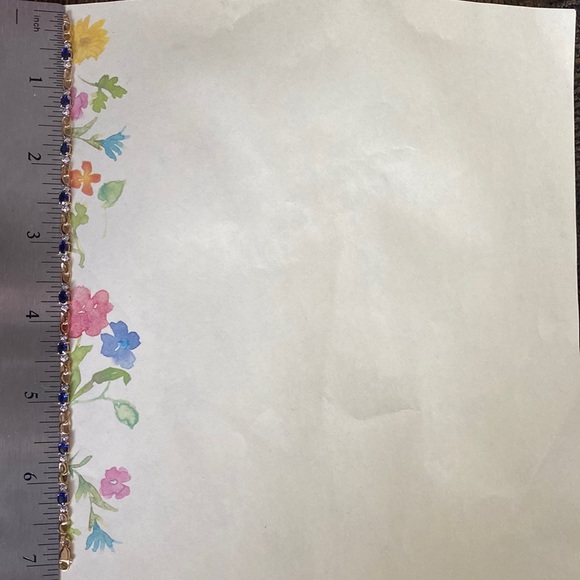 Beautiful Solid 10K Yellow Gold Blue Lab Sapphires/2 Diamonds Tennis Bracelet. - Picture 12 of 14